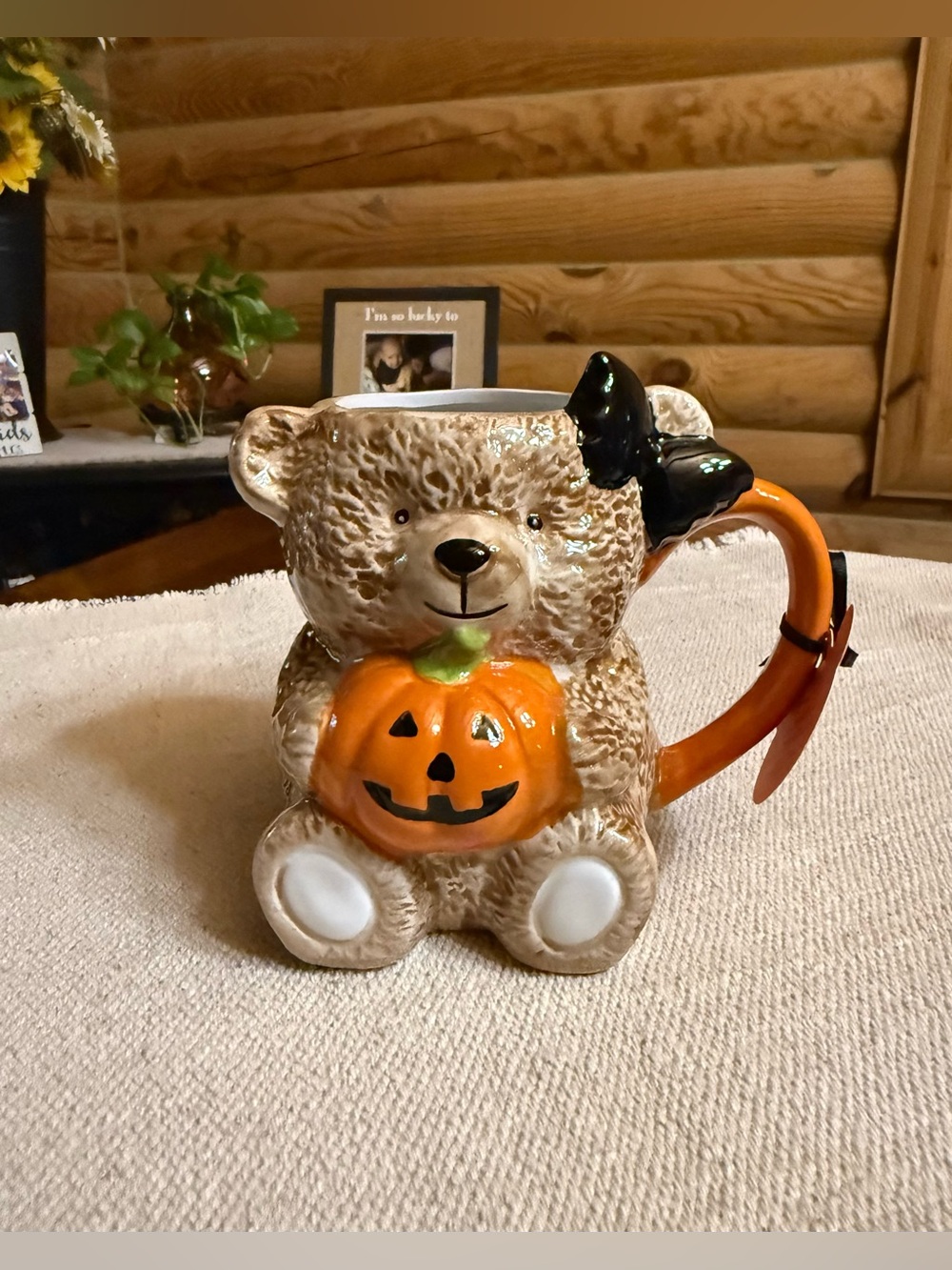 HALLOWEEN Teddy Bear Mug with Jack O Lantern